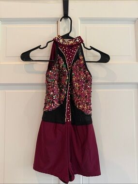 Costume: Dance Costume - Burgundy Sequin Halter Romper